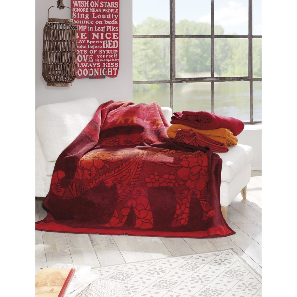 78 X 59 Inches Red Delhi Elephant Throw Blanket Kids Wine Color Bedding Dotted Elephants Animal Zoo Themed Oversized Floral Novelty Cute Colorful