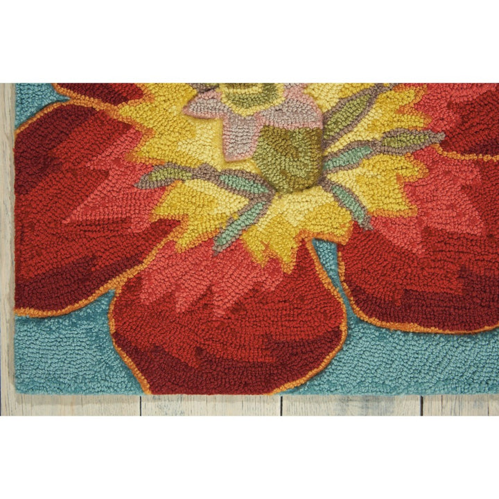 2'3 x 8' Color Flower Aqua Runner Rug Polyester Floral Water Bright Colorful Elegant HIppy HIppie Groovy Daisy Warmth Cool Pretty Rectangular