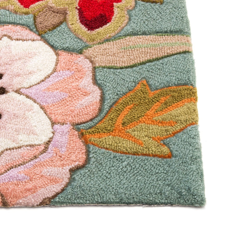 2'3 x 8' Color Flower Aqua Runner Rug Polyester Floral Water Bright Colorful Elegant HIppy HIppie Groovy Daisy Warmth Cool Pretty Rectangular