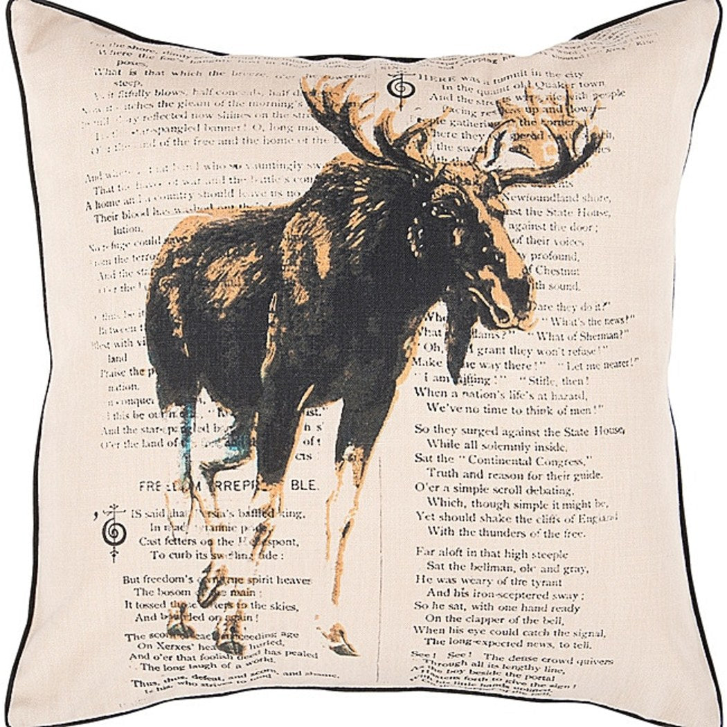 22 x 22 Beige Brown Moose Throw Pillow Wildlife Pattern