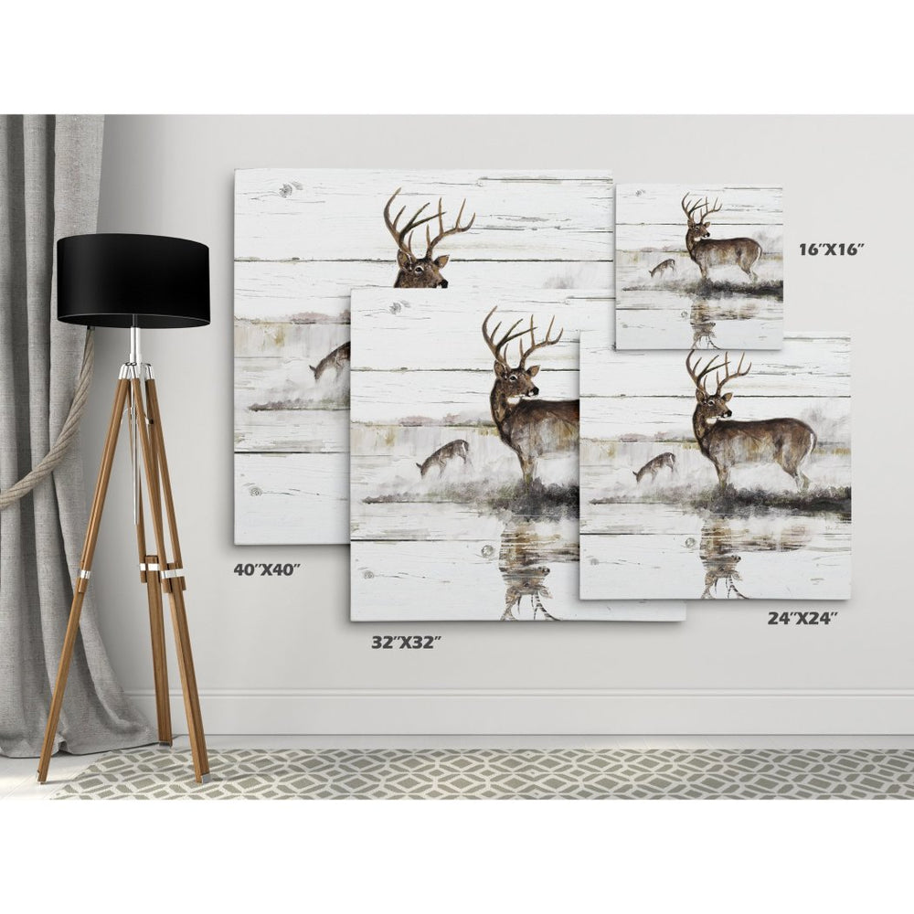 Deer Pattern Wall Art Square Theme Hanging Picture Geometric Rustic Farmhouse Cottage Themed Wood Plaque Tan