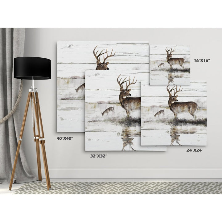 Deer Pattern Wall Art Square Theme Hanging Picture Geometric Rustic Farmhouse Cottage Themed Wood Plaque Tan