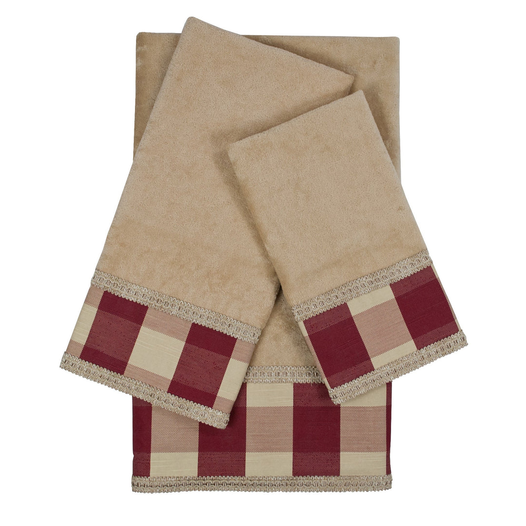 Holbrook Checkered Gimp Red Decorative Embellished Towel Set