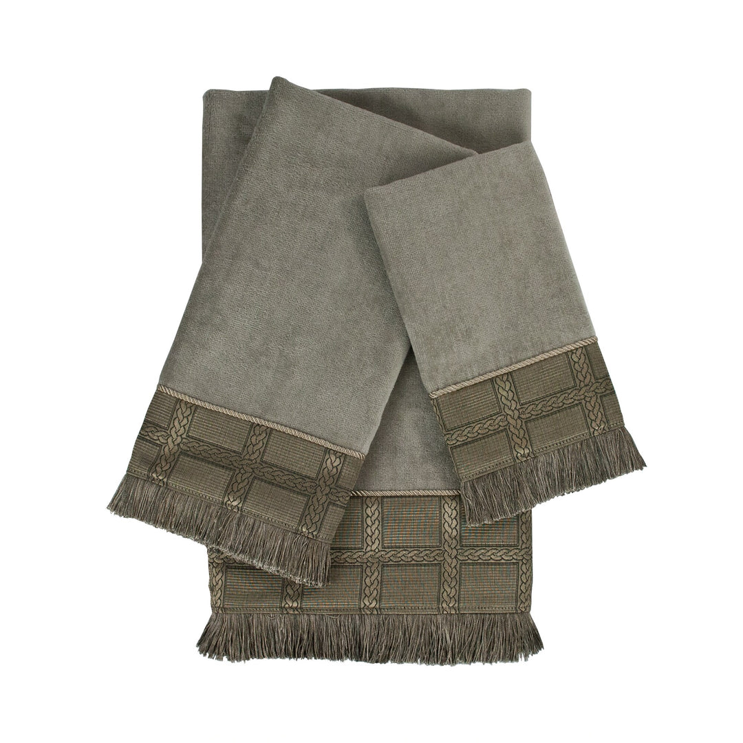 Landers 3-piece Embellished Towel Set Grey Border Solid