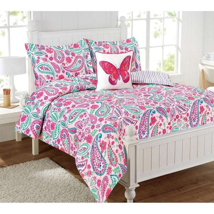 Girls Paisley Floral Butterfly Comforter Set Cute Girly