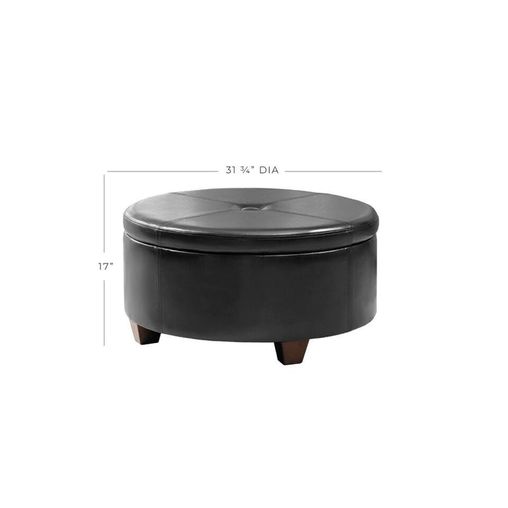 Julius Large Round Button-top Storage Ottoman Black Solid Modern Contemporary Faux Leather